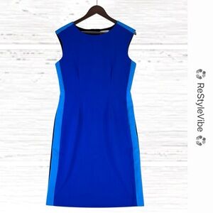 CALVIN KLEIN Women’s Size 8 Dress Sheath Color Block Lined Blue Knee Length
